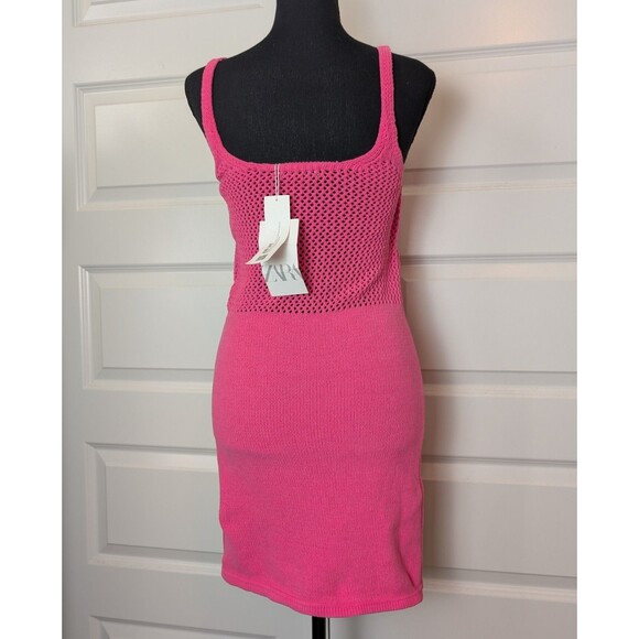NWT Zara Dress Size S Pink Multi-Pattern Knit Bodycon Mini Stretch Vibrant Chic - Picture 4 of 11